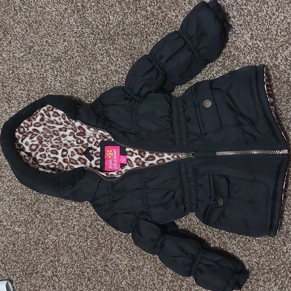 COPY - Black Puffer Pink Platinum Hooded Coat
